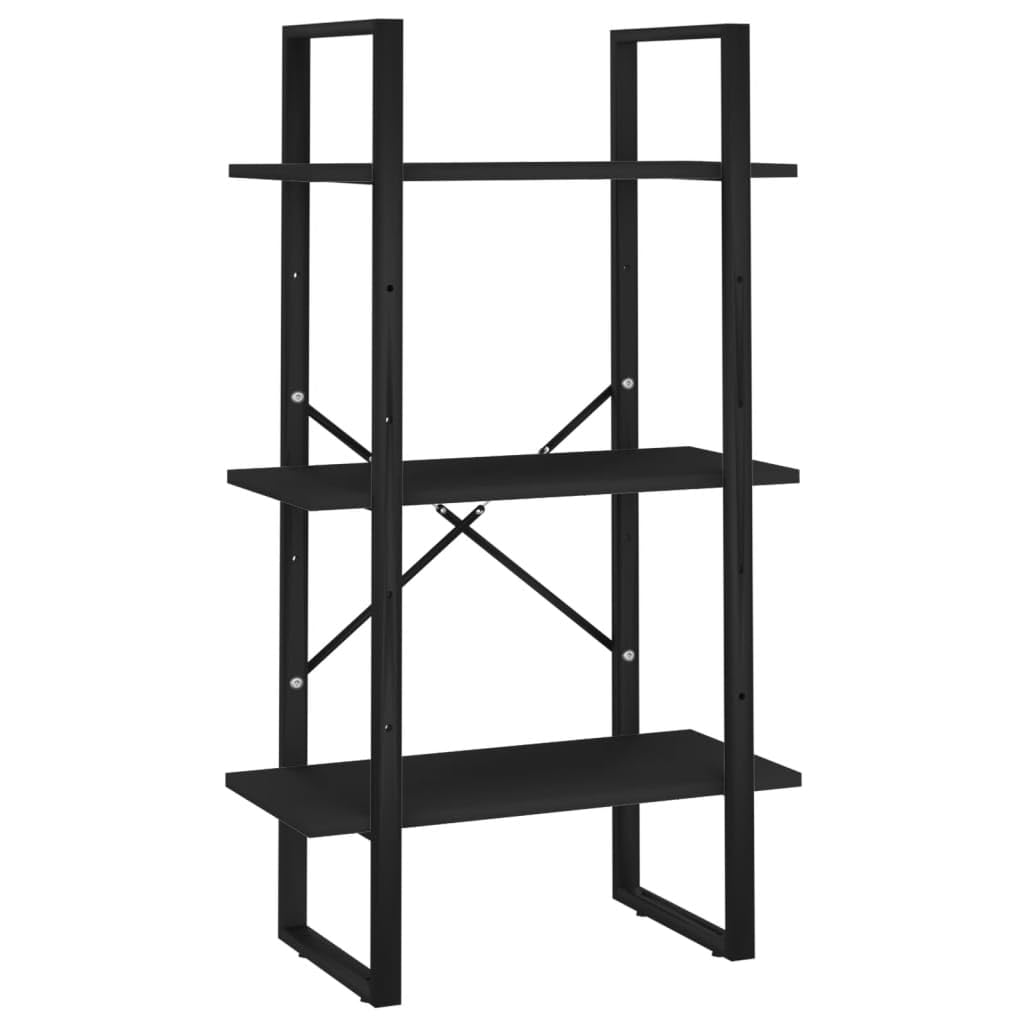 vidaXL Engineered Wood Storage Shelf – Metal and Wood Freestanding Bookshelf/Display Stand – Spacious Shelving Unit for Home, Office, Workshop – Sturdy Black Storage Rack