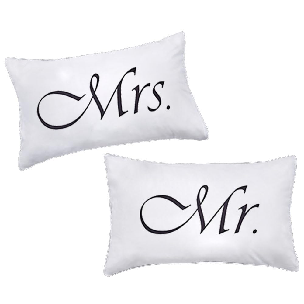 Dasyfly 2Pcs Mr And Mrs Pillow Cases,His And Hers Couples Pillowcases,Romantic Anniversary Engagement Christmas Wedding Gifts Fo
