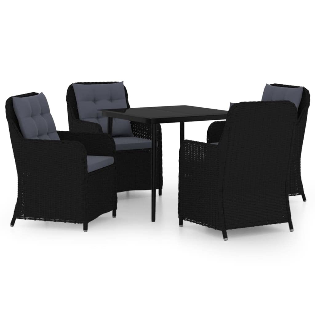 vidaXL Patio Dining Set - 5 Piece Outdoor Dining Set with 4 PE Rattan Chairs and Glass Top Table - Weather-Resistant and Easy Maintenance - Black
