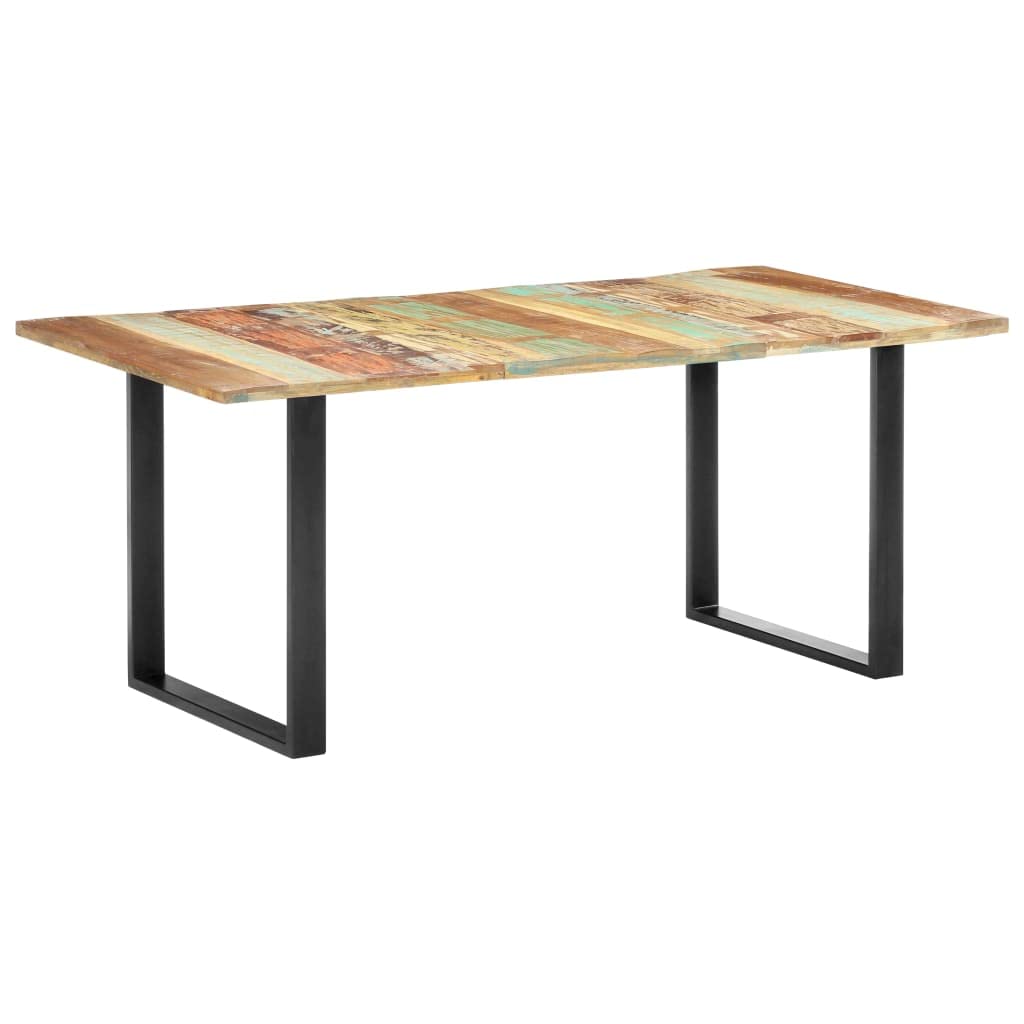 vidaXL Rectangular Dining Table - Solid Reclaimed Wood Tabletop with Black Powder-Coated Steel Legs - Weathered Wood Design - Easy Assembly - Industrial Style Dining Room Furniture