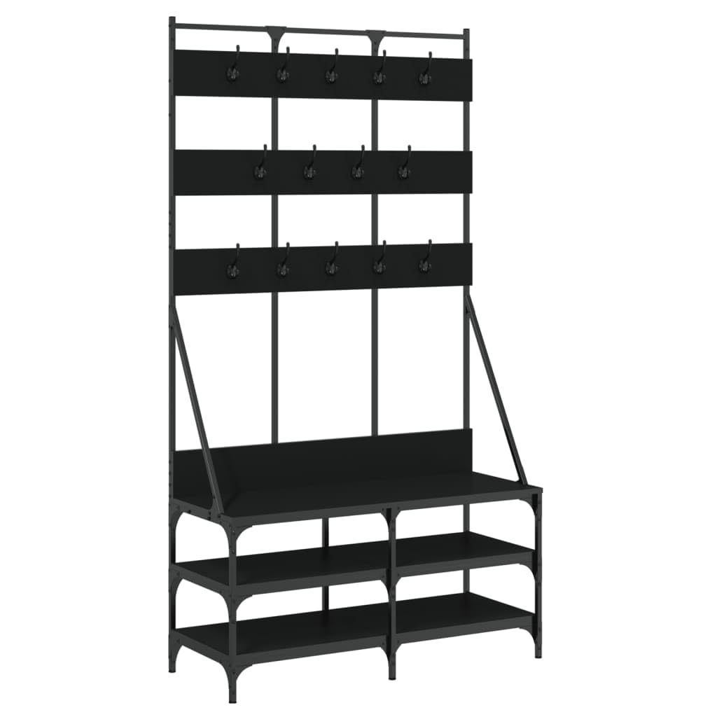 vidaXL Clothes Rack with Shoe Storage, Durable Metal and Engineered Wood Clothes and Shoe Organizer, Modern Design, Black Finish, 39.4&quot;x15.7&quot;x72.4&quot; Size