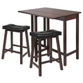 Ergode Harrington Drop Leaf High Table Set | Solid Wood | Walnut Finish | 39.37" W x 31.5" D x 36.22" H | Includes 2 Stools | Fully Assembled (94346-VV)