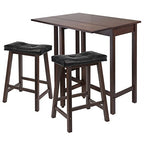 Ergode Harrington Drop Leaf High Table Set | Solid Wood | Walnut Finish | 39.37" W x 31.5" D x 36.22" H | Includes 2 Stools | Fully Assembled (94346-VV)