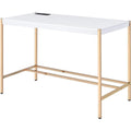 Acme Midriaks Wooden Top Writing Desk with USB Port in White and Gold