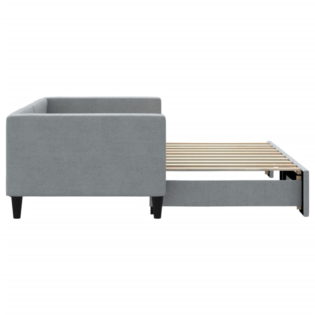 vidaXL Light Gray Daybed with Trundle: A Versatile 2-in-1 Sofa and Double Bed Solution, Crafted from Solid Wood and Metal with Fabric Upholstery