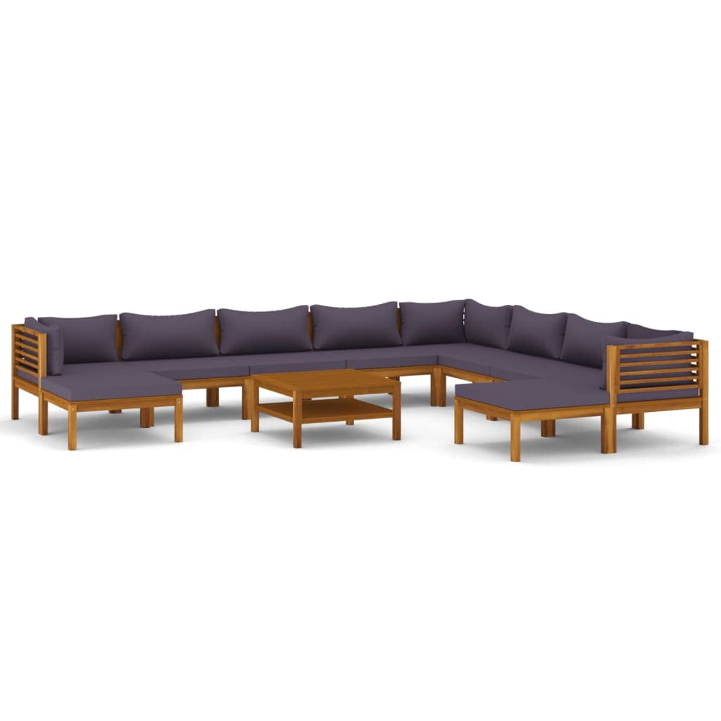 vidaXL Solid Acacia Wood Patio Lounge Set 11 Piece with Cushion Outdoor Garden Terrace Wooden Modular Sofa Seating Seat Sitting Chair Furniture