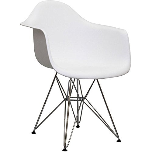 Modway Paris Modern Steel Metal Dining Armchair In White Finish