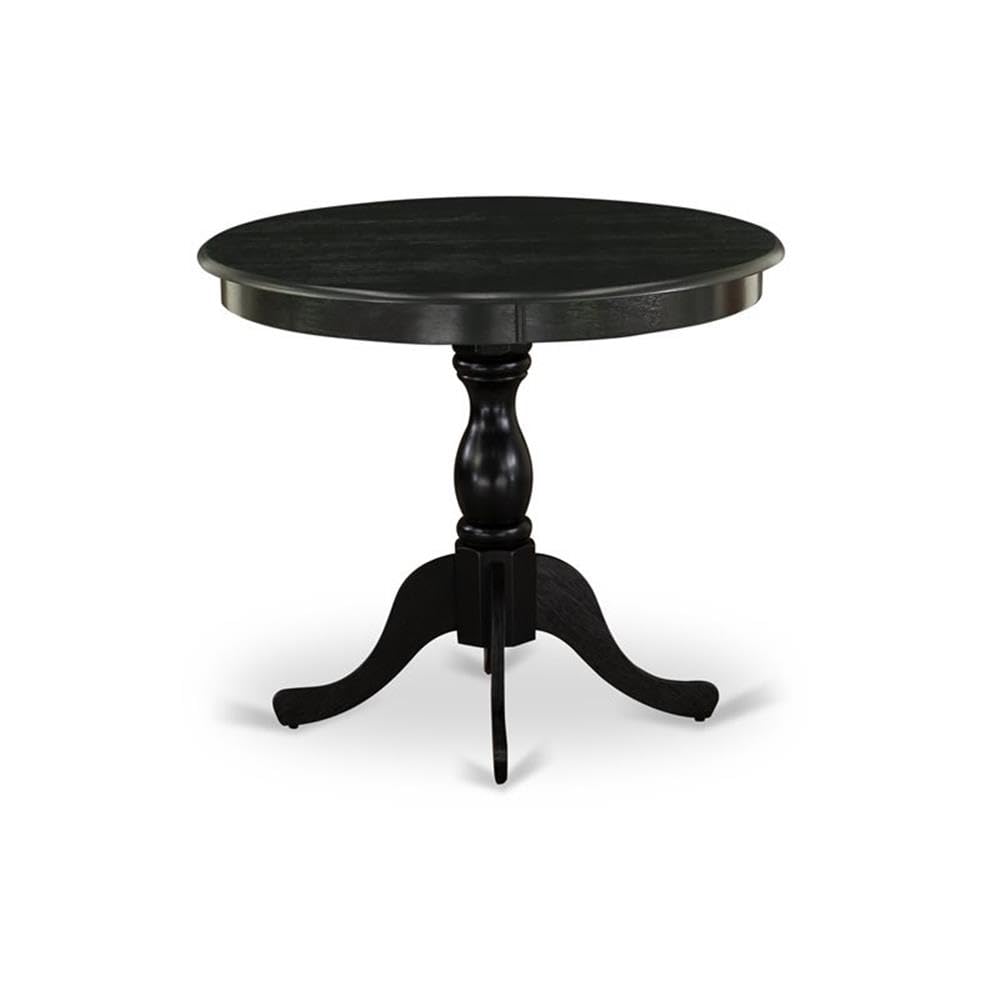 East West Furniture Antique Dining Round Wooden Table Top with Pedestal Base, 36x36 Inch, Wirebrushed Black