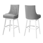 Monarch Specialties I 1243 Bar Stool, Set of 2, Swivel, Bar Height, Wood, Pu Leather Look, Grey, White, Transitional