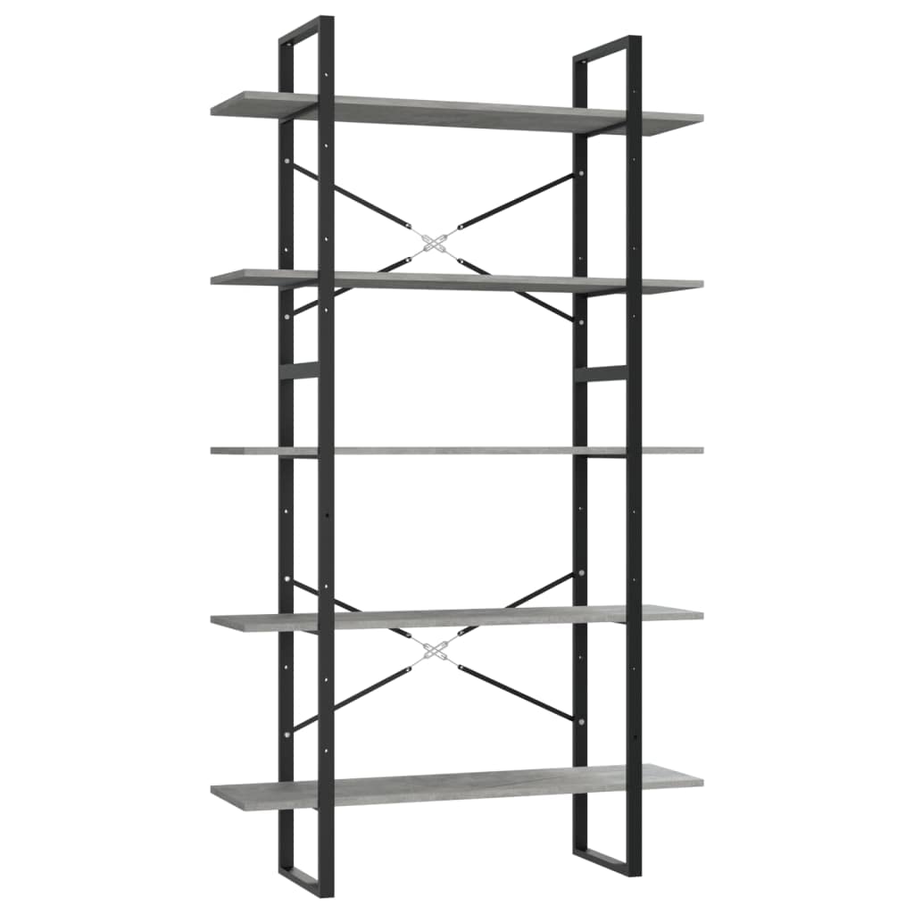 vidaXL 5-Tier Book Cabinet Office Storage Rack Bookcase Organizer Bookshelf Standing Shelf Furniture Concrete Gray 39.4&quot;x11.8&quot;x68.9&quot; Engineered Wood