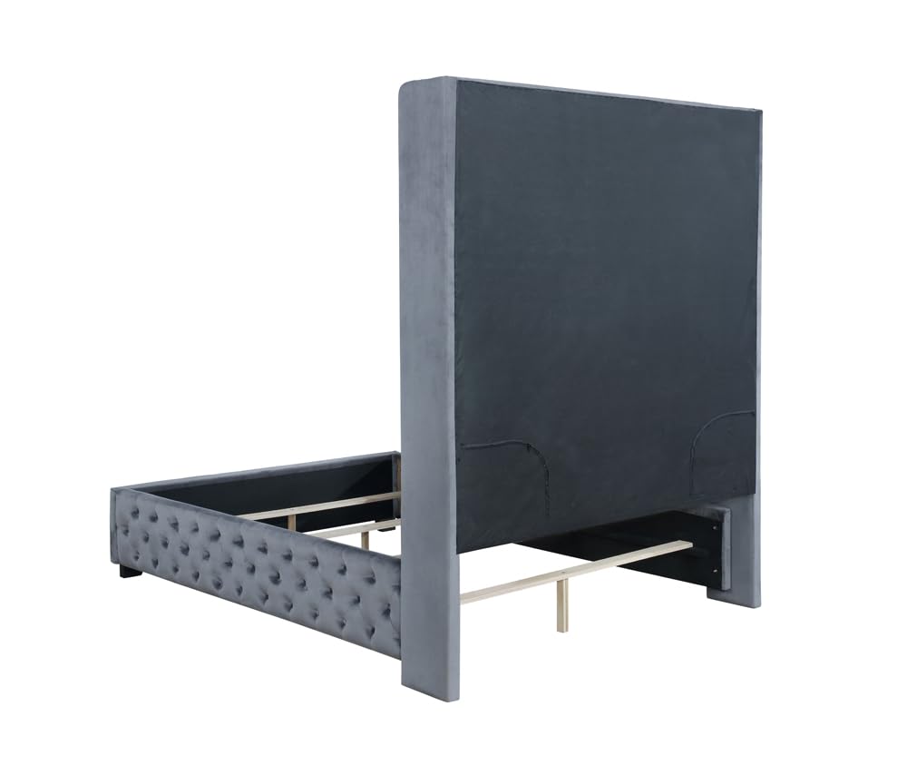 Coaster Home Furnishings Rocori Velvet Wingback Eastern King Bed Frame Grey 84-inch Headboard