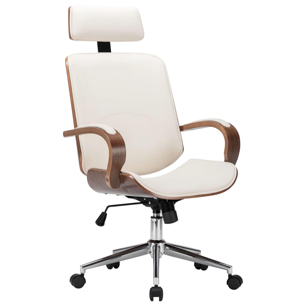 vidaXL Swivel Office Chair - Modern Design Cream Faux Leather and Bentwood Frame Adjustable Armchair for Office/Living Room/Lounge