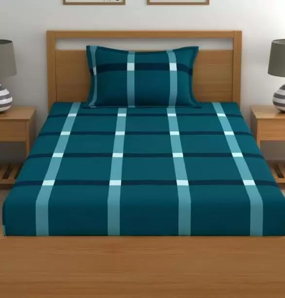 Fitted Cottonsingle Bedsheet (Elastic) With 1 Pillow Cover Single Gold 143 (RajatSingleA143_Bzr)