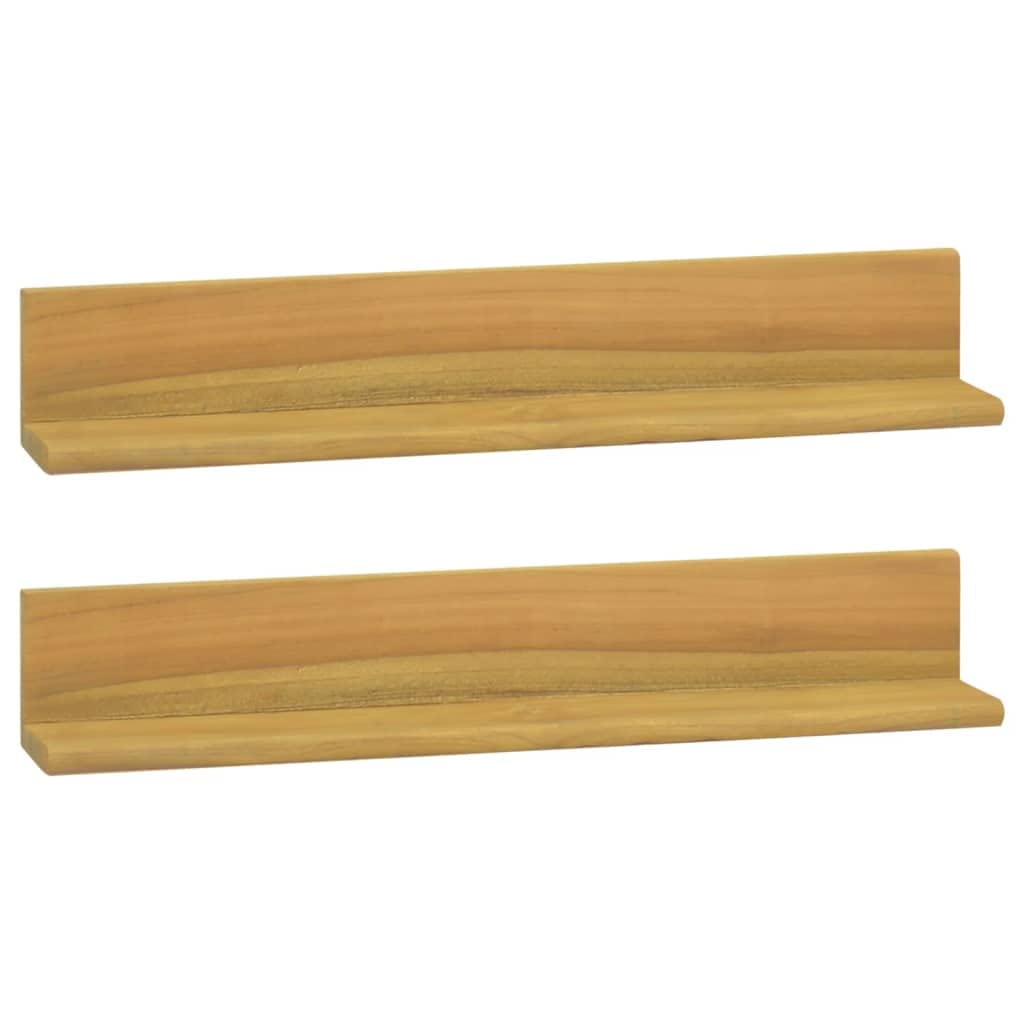 vidaXL Solid Teak Wood Wall Shelves Set of 2-23.6&quot;x3.9&quot;x3.9&quot; - Weather Resistant, Easy Installation, Natural Wood Grain Finish