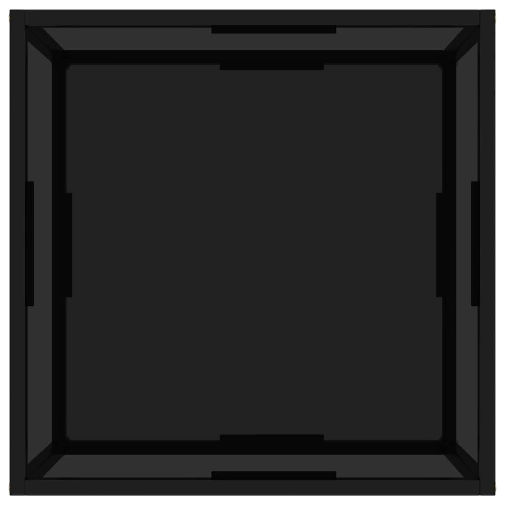 vidaXL Black Coffee Table - Contemporary Style Tempered Glass and Powder-Coated Steel - Square Design with Storage Shelf - Easy to Clean - Dimensions: 23.6" x 23.6" x 13.8"