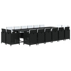 vidaXL Patio Dining Set 17 Piece with Cushions Garden Outdoor Terrace Balcony Dining Dinner Table and Chair Seat Seating Furniture Poly Rattan Black