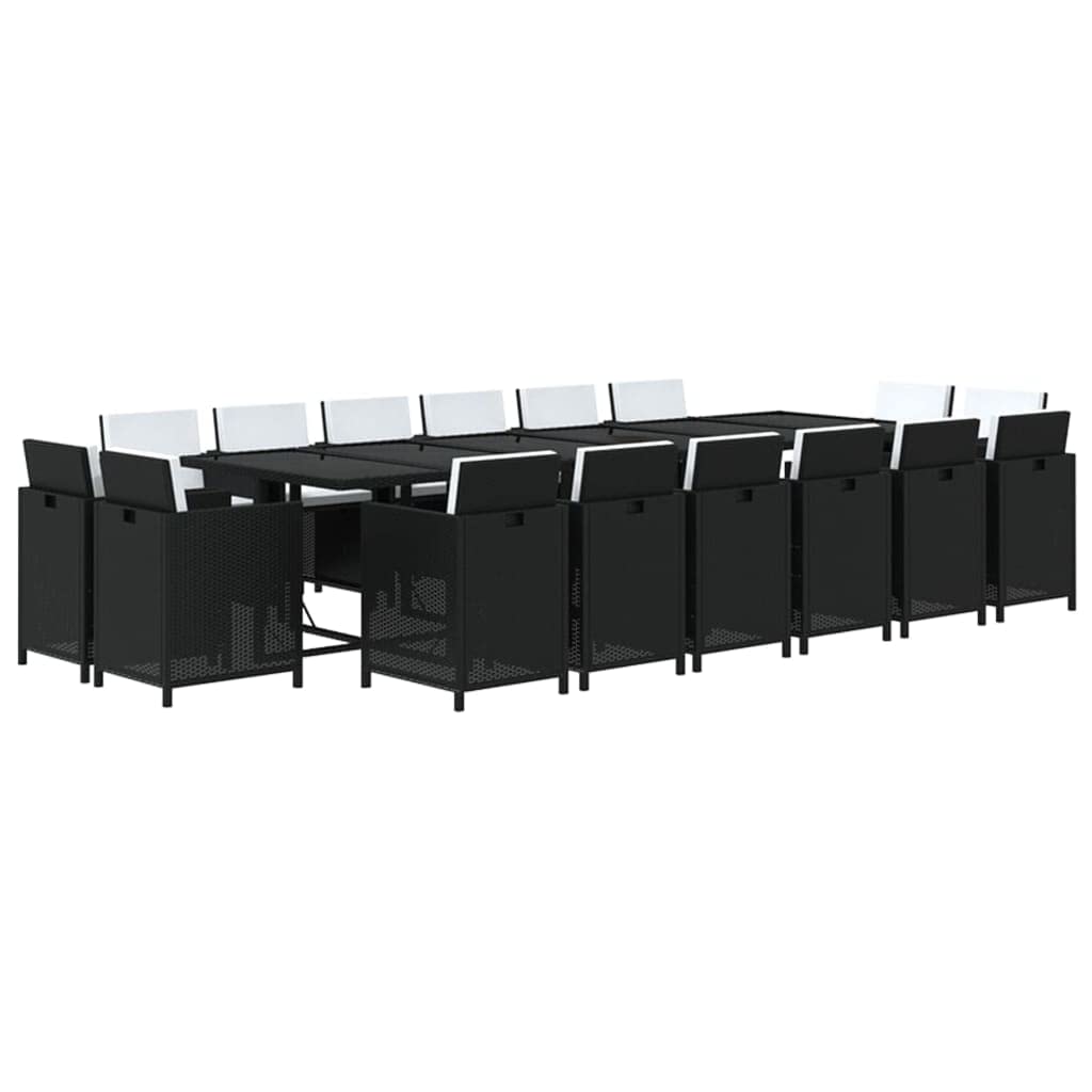 vidaXL Patio Dining Set 17 Piece with Cushions Garden Outdoor Terrace Balcony Dining Dinner Table and Chair Seat Seating Furniture Poly Rattan Black
