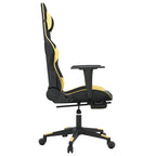 vidaXL Adjustable Gaming Chair with Footrest - Black and Gold Faux Leather Upholstery - with Rolling Castors and 360-degree Swivel - Sturdy Metal, Plywood Construction and Foam Filling
