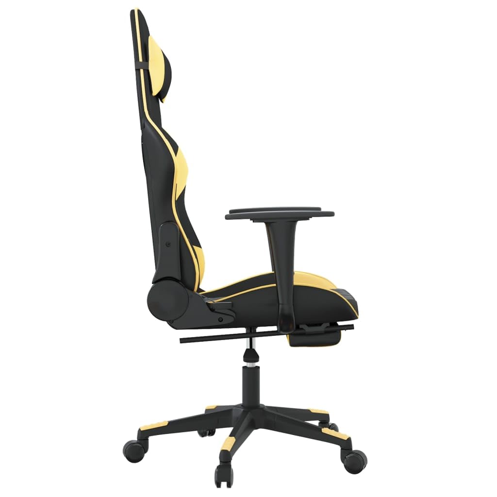 vidaXL Massage Gaming Chair - Adjustable High Back Gaming Chair with Footrest - Faux Leather, Black&Gold - Decorative Modern Style Chair for Gamers