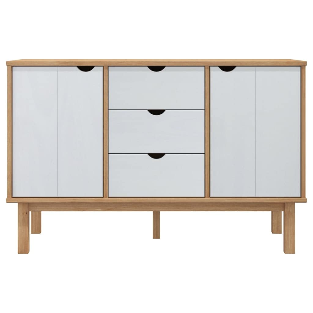 vidaXL OTTA Brown and White Wooden Sideboard, 44.7&quot;x16.9&quot;x28.7&quot;, Solid Pinewood and Engineered Wood, Scandinavian Design with 3 Drawers and 2 Compartments