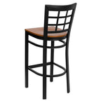 Flash Furniture HERCULES Series Black Window Back Metal Restaurant Barstool - Cherry Wood Seat