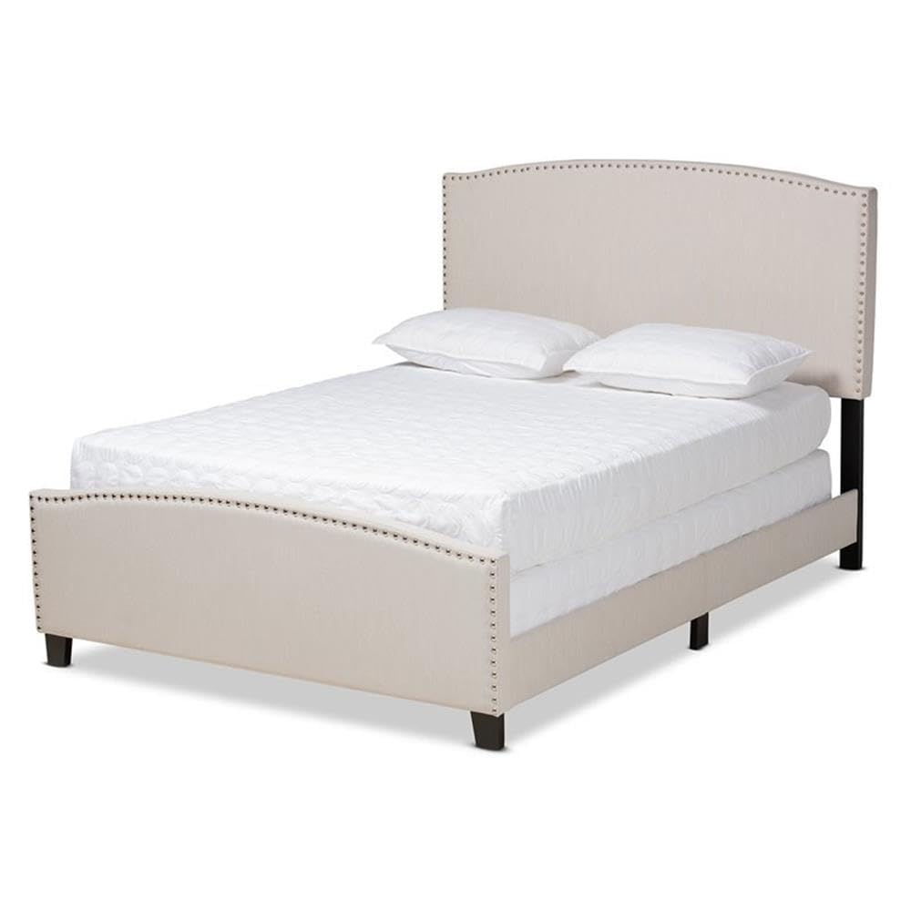 Baxton Studio Morgan Modern Transitional Beige Fabric Upholstered Queen Size Panel Bed