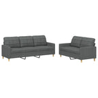 vidaXL 2 Piece Sofa Set with Cushions in Dark Gray Fabric - Stylish and Comfortable Seating for Indoor Lounge Areas or Living Rooms'.