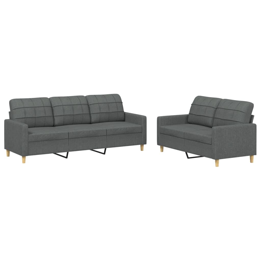 vidaXL 2 Piece Sofa Set with Cushions in Dark Gray Fabric - Stylish and Comfortable Seating for Indoor Lounge Areas or Living Rooms'.