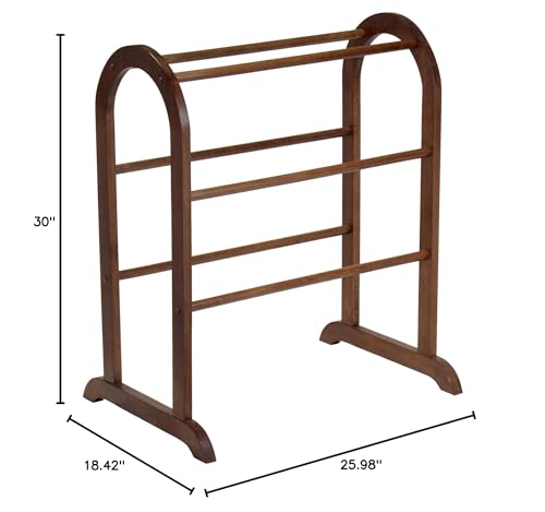 Winsome Wood Quilt Rack with 6 Rungs, Antique Walnut Finish, Tan Color - Stylish Furniture Organizer for Quilts and Blankets