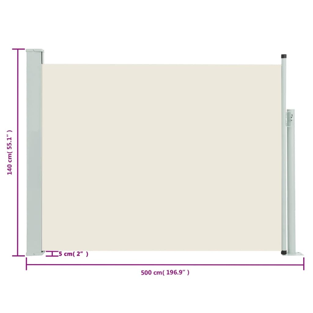 vidaXL Patio Retractable Side Awning - Ideal for Terrace or Balcony - UV and Water Resistant Polyester Fabric - Easy to Mount and Operate - Cream and Gray Color Mix - Steel Base