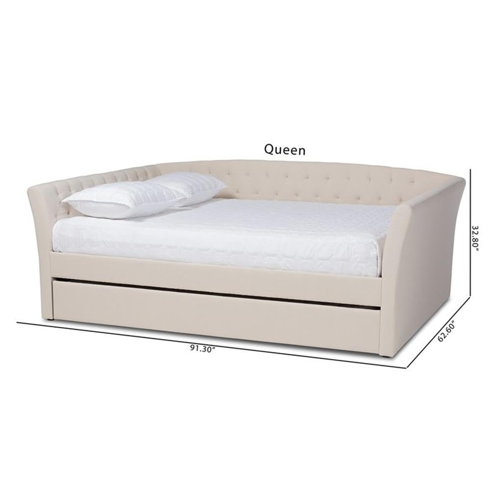 Baxton Studio Delora Modern and Contemporary Beige Fabric Upholstered Queen Size Daybed with Roll-Out Trundle Bed