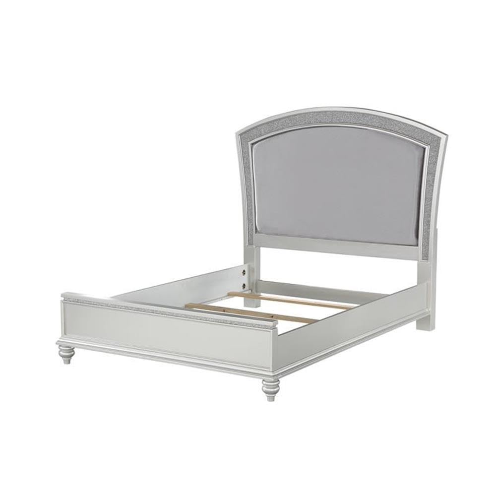 Acme Maverick California King Upholstered Wooden Panel Bed in White Platinum