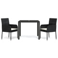 vidaXL Stylish 3-Piece Patio Dining Set with Cushions, Durable Black Poly Rattan, Weather-Resistant, Comfortable Seating with Backrest, Easy Maintenance Tempered Glass Tabletop