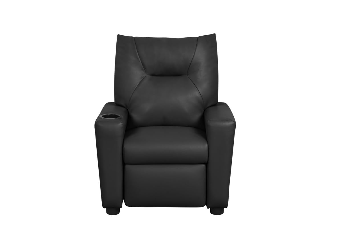 Lilola Home Perline 23&quot; W Black PVC Fabric Kids Recliner Chair with Cupholder