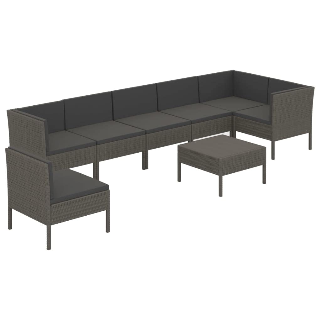 vidaXL Modern 8 Piece Patio Lounge Set in Gray- Poly Rattan, Powder-Coated Steel Frame with Thick, Soft Cushions and Easy-to-Clean Covers; Lightweight, Modular Design for Customized Arrangement