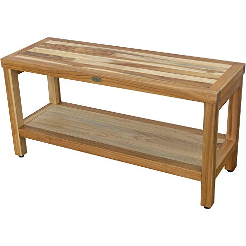 HomeRoots Large Rectangular Teak Bench with Shelf in Natural Finish
