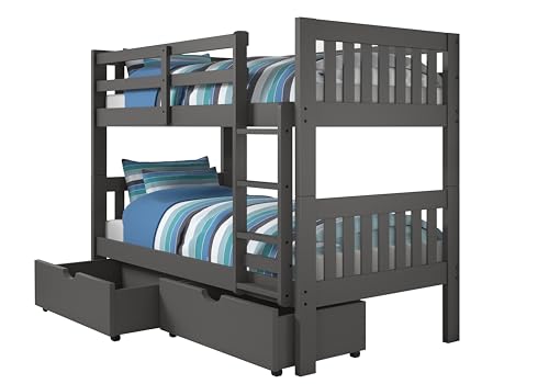 Donco Austin Mission Twin Over Twin Dark Grey Bunkbed with Dual Underbed Drawers