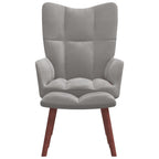 vidaXL Relaxing Chair and Stool Set - Light Gray Velvet Upholstery with Steel Frame and Solid Rubber Wood Legs - Modern Home Seating Furniture