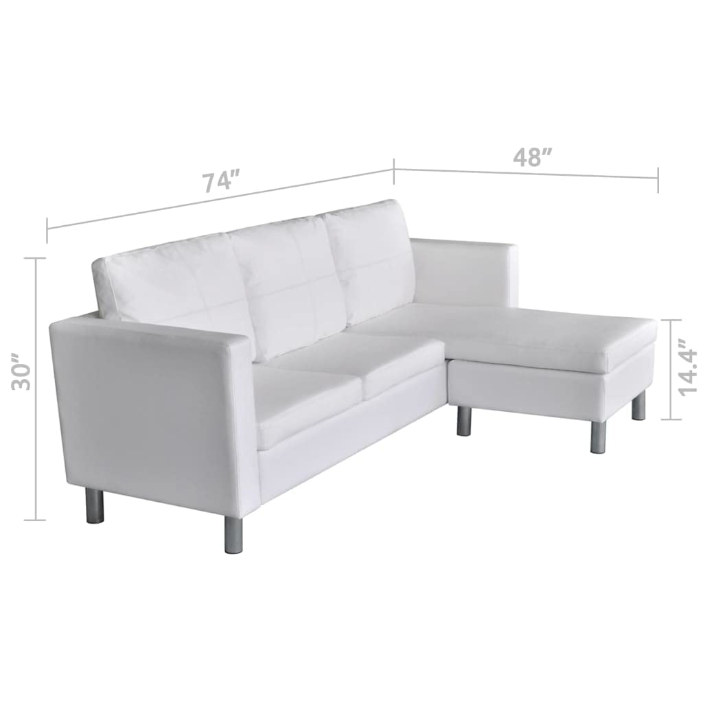 Sectional Sofa 3-Seater Artificial Leather White