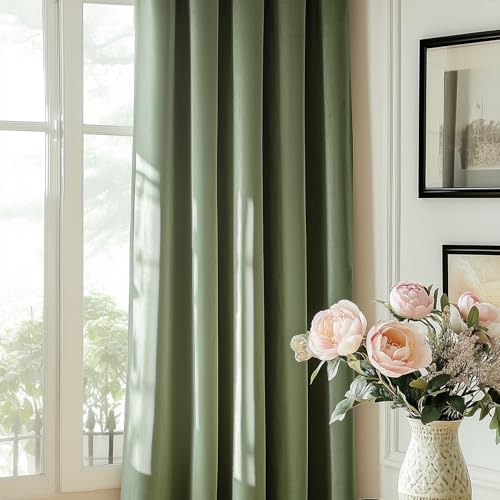 Lazzzy Velvet Green Curtains Room Darkening 72 Inches Long Thermal Insulated Drapes For Bedroom Living Window Treatments Rod Pocket 2 Panels Sage Green