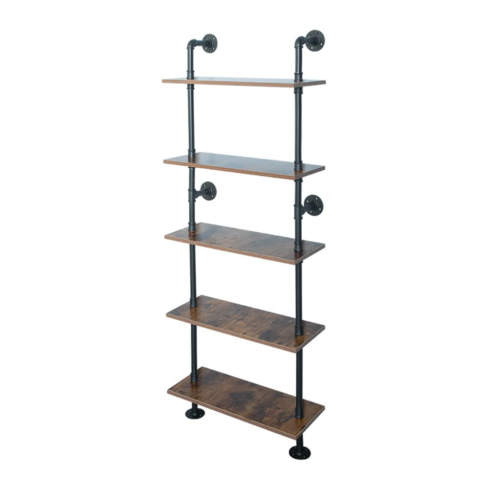 HEONITURE 5 Shelf Industrial Pipe Shelving, Black Modern Bookcase Book ...