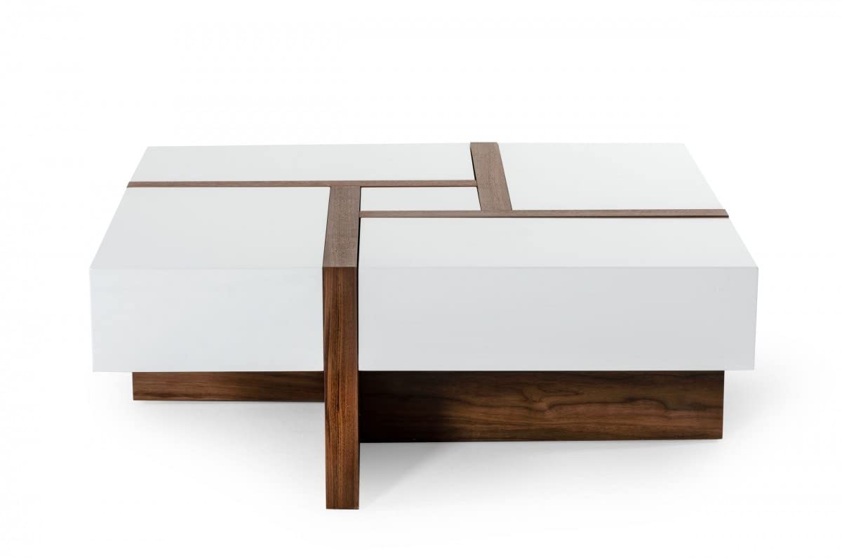 HomeRoots White and Walnut Square Coffee Table