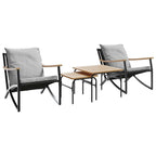 vidaXL 4-Piece Balcony Furniture Set with Light Gray Cushions - Black Steel Frame Chairs and Coffee Tables for Patio/Garden/Deck