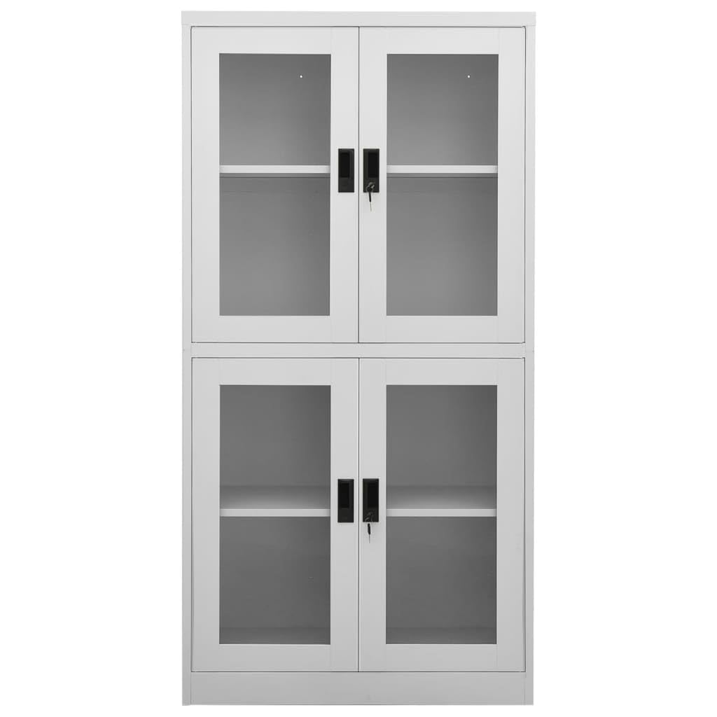 vidaXL Gray Office Cabinet - Steel and Tempered Glass- Scandinavian Style, Lockable with Adjustable Shelves, 35.4&quot;x15.7&quot;x70.9&quot;