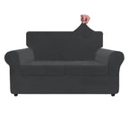 Znsayotx Luxury Velvet Sofa Cover 3 Piece (57'-70') Stretch Loveseat Covers For 2 Cushion Couch Thick Soft Couch Slipcover With Non Slip Strap, Dog Pet Friendly Nice Furniture Protector (Black)