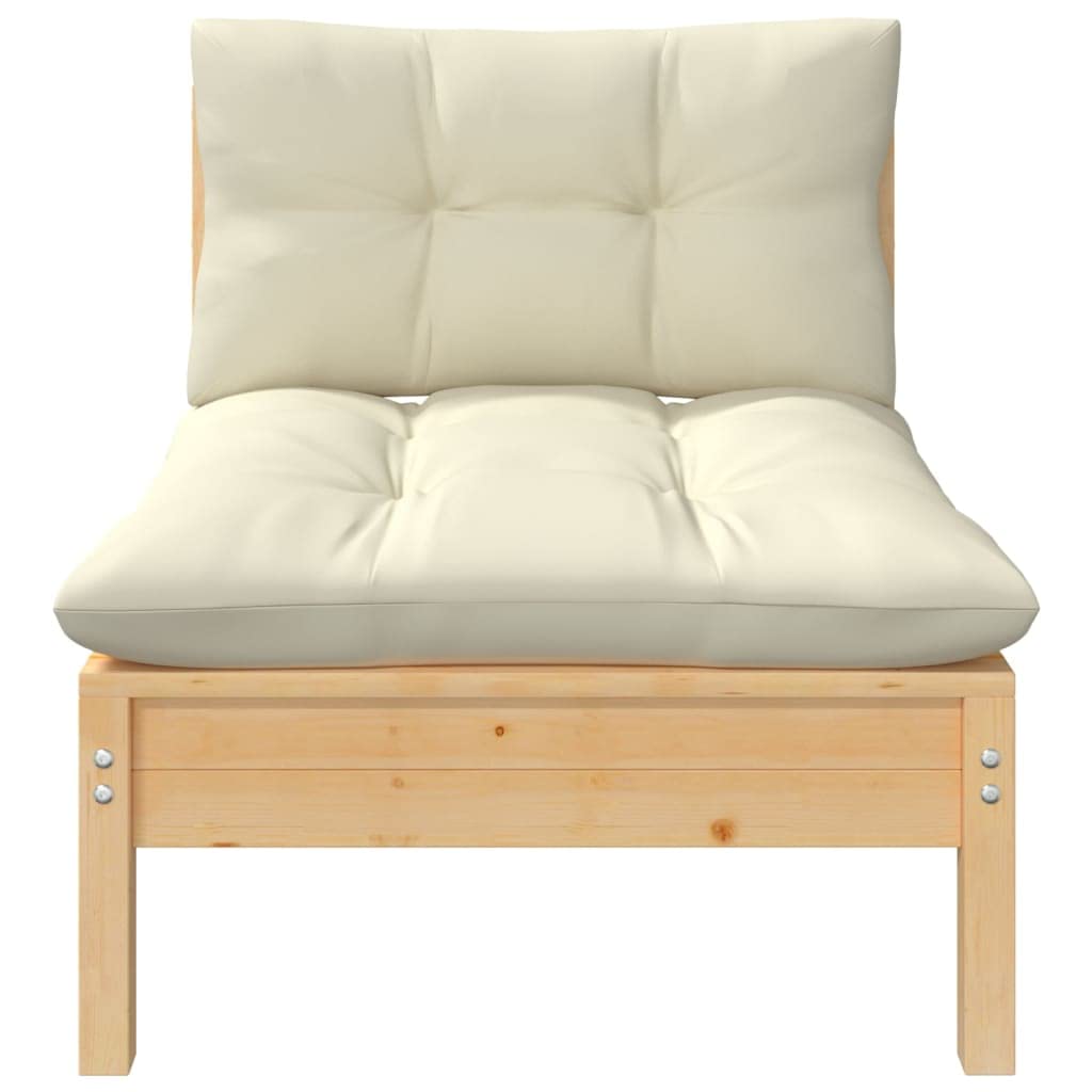 vidaXL Solid Pinewood 2-Seater Patio Sofa with Cream Cushions - Sturdy, Comfortable and Modular Outdoor Garden Lounge Sofa