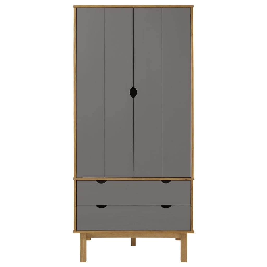 vidaXL Wardrobe OTTA Brown and Gray 30.1&quot;x20.9&quot;x67.7&quot; Solid Wood Pine