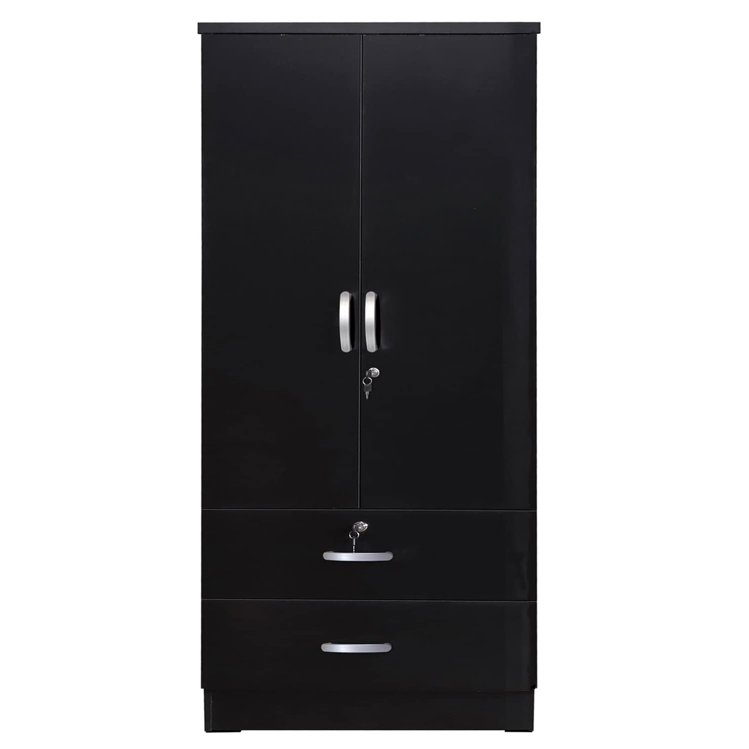 Better Home Products Grace Wood 2-Door Wardrobe Armoire with 2-Drawers in Black