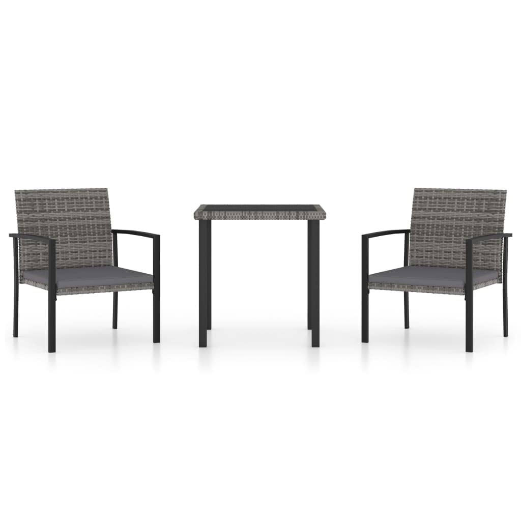 vidaXL Patio Dining Set 3 Piece, Outdoor Dining Set for Garden Yard, Table and Chair for Balcony, Dining Table, Farmhouse Style, Poly Rattan Gray
