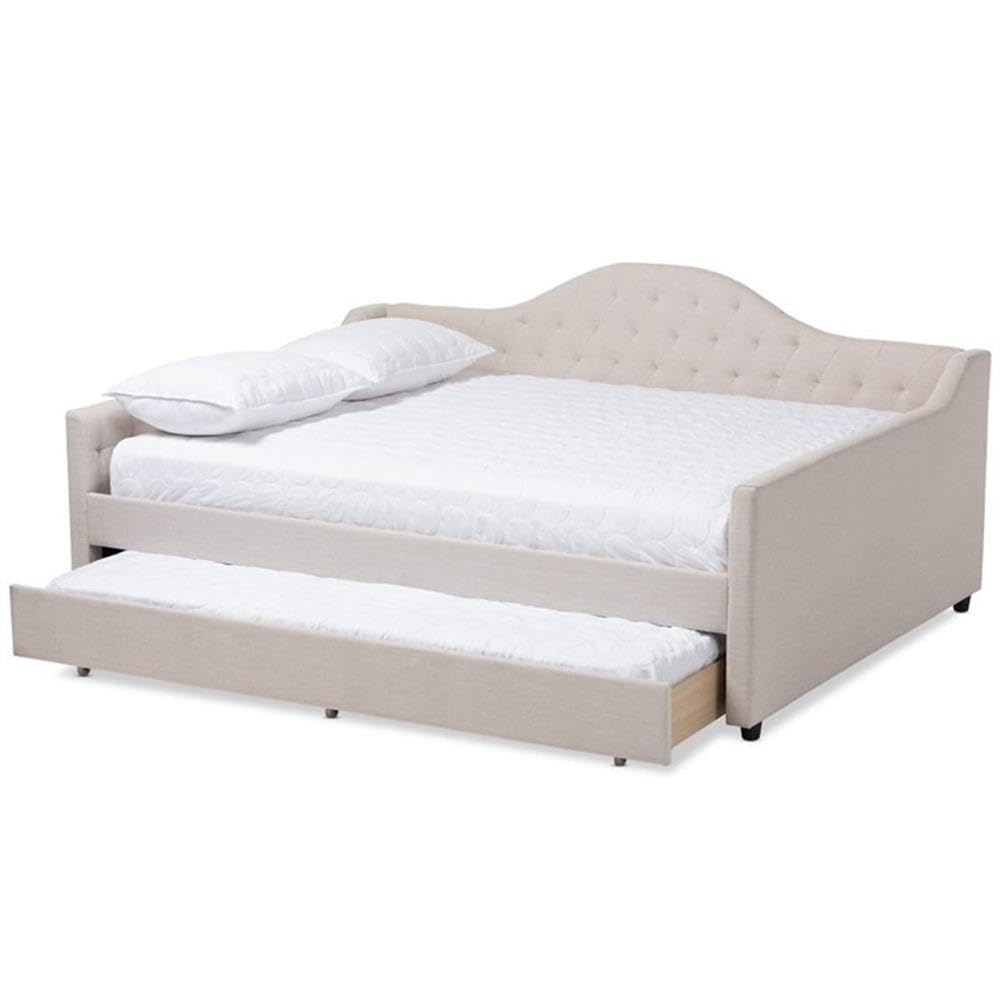 Baxton Studio Eliza Modern and Contemporary Light Beige Fabric Upholstered Queen Size Daybed with Trundle